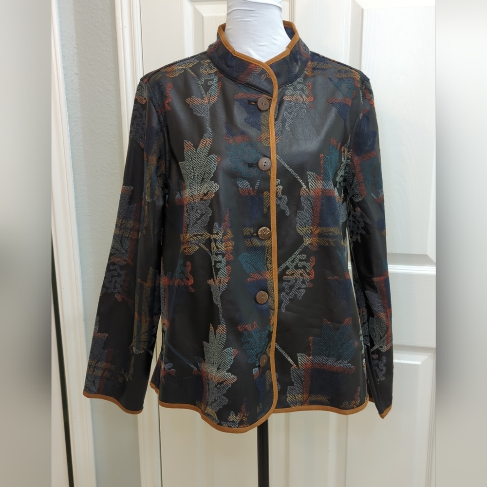 Coldwater Creek Cozy Canyon Reversible Jacket Coat Blazer Plaid Faux Leather S